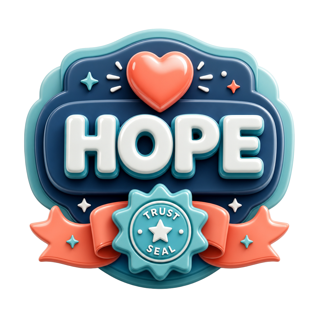 3D Hope badge with heart, ribbon and trust seal
